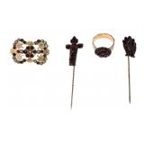 19th C Garnet Jewelry w/ Brooch, Ring & 2 Pins