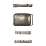 Sterling Belt Buckle & Three Sterling Tie Clips