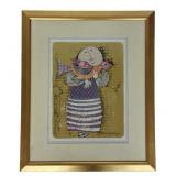 Lithograph 'Girl with Bird on Hand'