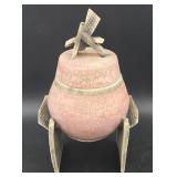 Pink Ceramic Vase w/ Abstract Lid Design