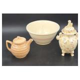 Banded Bowl, Teapot & Lidded Decorative Jar