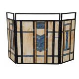 Stained Glass Fireplace Screen w/ Geometric Design