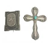 Victorian Sterling Brooch & Cross Pendant