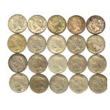 Twenty U.S. Peace Silver Dollars