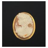 Oval 18K Gold Framed Cameo Brooch