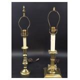 Two Brass Candlestick Table Lamps