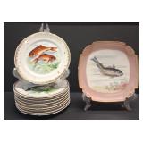 French Porcelain Fish Plates & Serving Plate