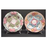 Two Floral Hand-Painted Oyster Plates