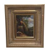 Oil Painting w/ Peacocks in Ornate Gilt Frame