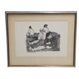 Lithograph of Net Menders by Willy Duyn