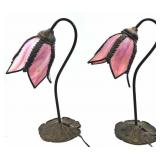 Pair of Tulip Shaped Stained Glass Lamps