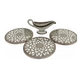 Silverplate Trivets & Overlay Gravy Boat