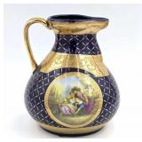 Porcelain Pitcher w/ Gilded Romantic Garden Scene