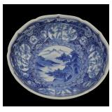 Blue & White Porcelain Bowl w/ Mountain Lake Scene