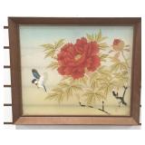 Hand Painted Japanese on Silk w/ Red Peony