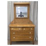 Oak Two over Two Drawer Dresser w/ Beveled Mirror