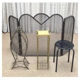 Copper Fire Screen,  Metal Stand, Wine Rack