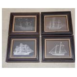 Set of 4 Franklin Mint Sterling Ship Silhouettes