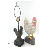 Rooster Lamp and Carved Chicken Figure