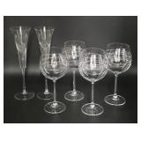 6 Etched Wine and Champagne Glasses