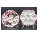 Two Porcelain Oyster Plates w/Pink & Coral Designs