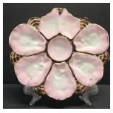 Porcelain Oyster Plate w/ Pink & Gilt Accents