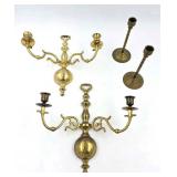 Pair of Brass Sconces and Candlesticks