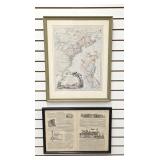 Framed Map and Scientific American Newspaper
