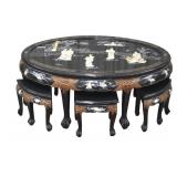 Chinese Lacquered Coffee Table with Stools