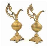 Pair of Victorian Ornate Brass Ewers w/ Cupies
