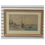 Watercolor of Harbor Scene Signed E.B. Envenuti