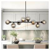 Black Linear Chandelier Modern Smoke Gray 8 Globe