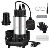 1HP Sewage Sump Pump, 110v 6400GPH Sewage Grinder