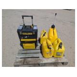 Gas Cans & Stanley Mobile Work Center Toolbox