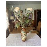 Hand painted squirrel vase with faux flowers