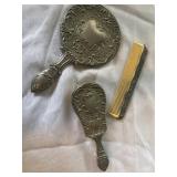 Vintage hairbrush comb and mirror