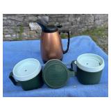 Vintage coffee pot and Aladdin coffee mugs