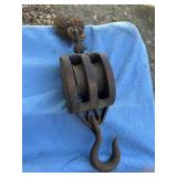 Vintage wood and metal pulley
