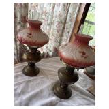 Vintage brass kerosene/oil lamp with glass shade