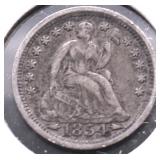 1854 SEATED HALF DIME XF