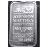 JOHN MATTHEY 1 OZ .999 SILVER BAR