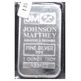 JOHN MATTHEY 1 OZ .999 SILVER BAR