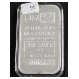 JOHN MATTHEY 1 OZ .999 SILVER BAR