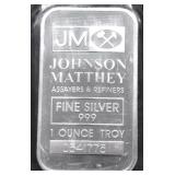 JOHN MATTHEY 1 OZ .999 SILVER BAR
