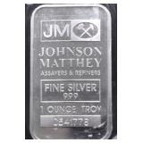 JOHN MATTHEY 1 OZ .999 SILVER BAR