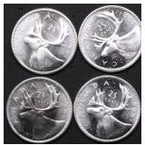 4 GEM BU 1961 CANADA SILVER QUARTERS