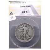 1921 D ANAX VG 8 WALKING HALF DOLLAR