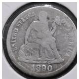 1890 S SEATED DIME AG