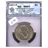 2007 ICG MS64 MINT ERROR ADAMS DOLLAR