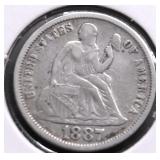 1887 SEATED DIME VF